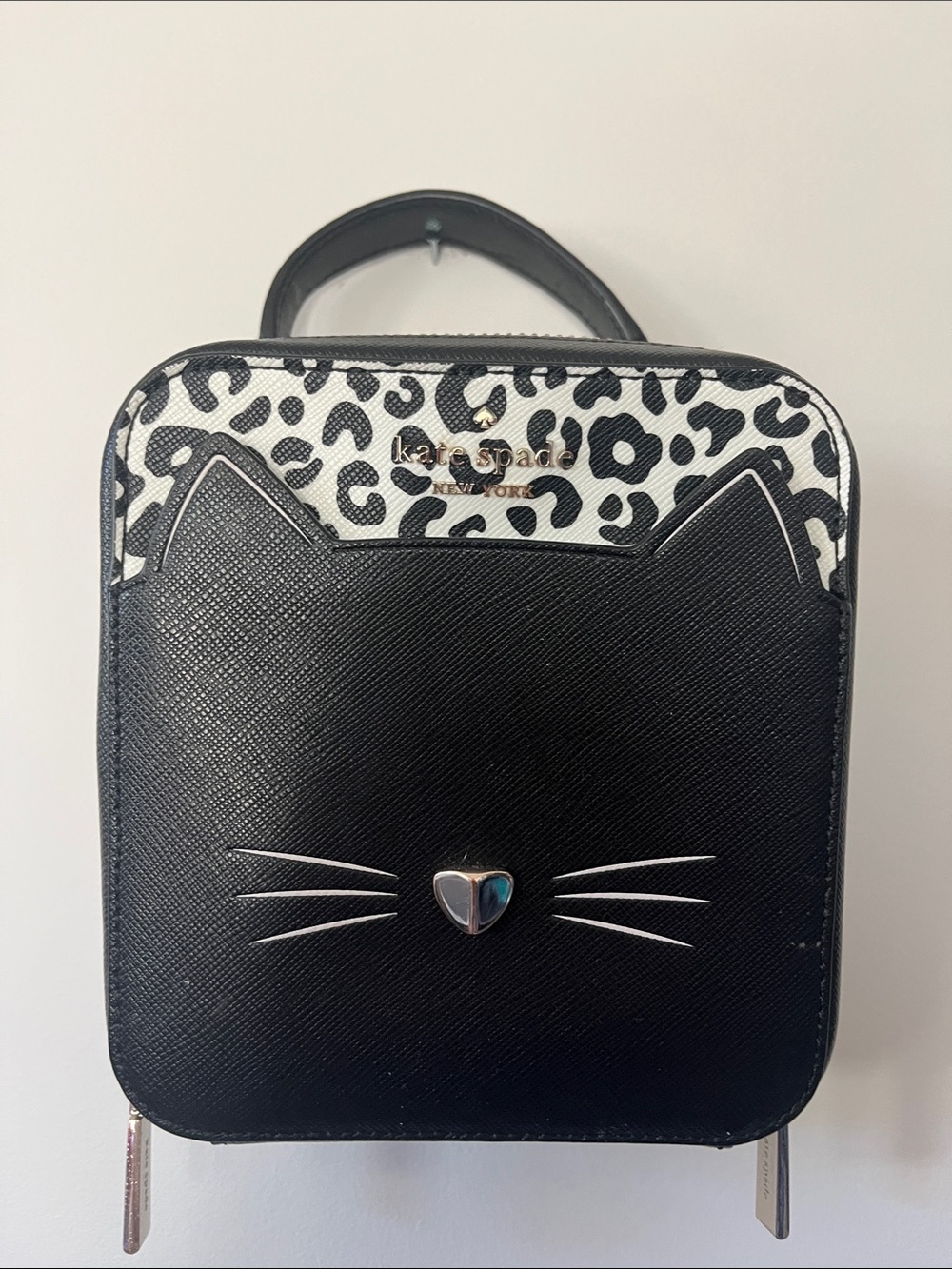 kate spade Black and White Cat Face purse. EUC